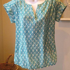 Ann Taylor Geometric Print Cuffed Sleeve Blouse
